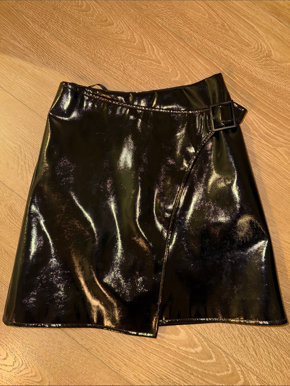 Karen Millen Black Patent Wrap Mini Skirt